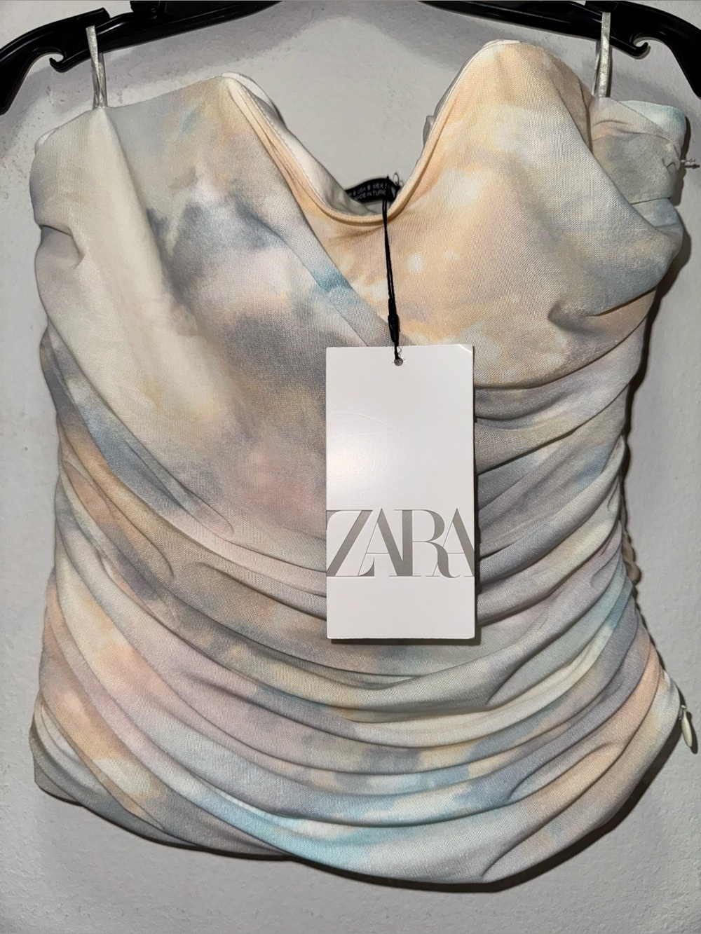 NWT ZARA STRAPLESS TULLE TOP TIE-DYE PRINT MULTICOLOR SIZE Small - Picture 7 of 9